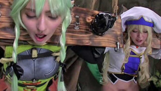 美少女エルフと女神官がゴブリンにアナルと膣を同時に中出しされる。