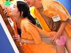 清楚系人妻が制服姿で若い大学生と中出し浮気セックスを楽しむ。